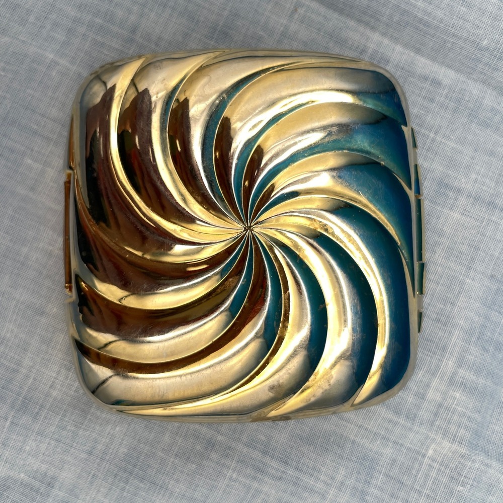Vintage Gold Tone Sunburst Swirl Travel Mirror Compact Glamour - Picture 3 of 5